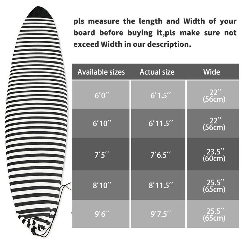 UCEDER Surfboard Sock Cover,Lightweight Stretch Board Bag for Sun Protection,Foldable Surfboard Sock Sleeve Perfect for Travel and Transportation(Black and White, 6'10") - Image 2