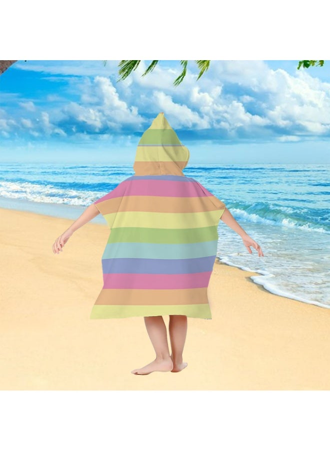 Low Saturation Macaron Rainbow Wide Horizontal Solid Striped Unisex Kids Hooded Quick Dry Poncho Towel, Polyester Soft Water Absorbent Loose Windproof Bath Wrap for All Kids, Perfect for Beach, Swimming Pool, Hot Spring & Daily Shower - Image 4