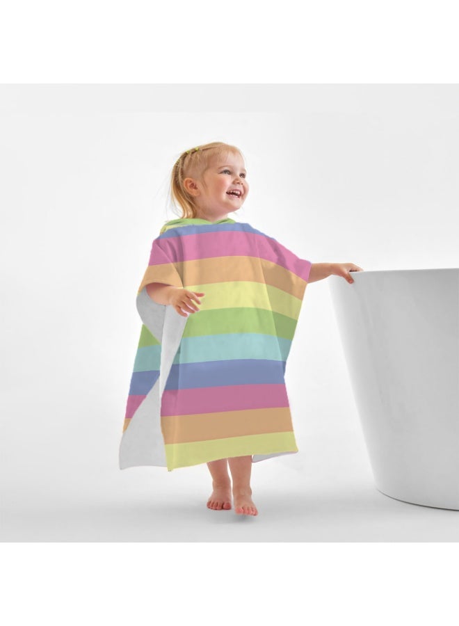 Low Saturation Macaron Rainbow Wide Horizontal Solid Striped Unisex Kids Hooded Quick Dry Poncho Towel, Polyester Soft Water Absorbent Loose Windproof Bath Wrap for All Kids, Perfect for Beach, Swimming Pool, Hot Spring & Daily Shower - Image 3