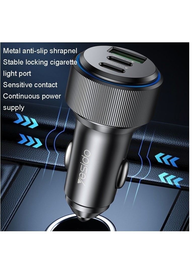Yesido Y60 Super Fast Charging iPhone or USB-C Dual Car Charger with 1 meter cable USD to iphone  - Image 4