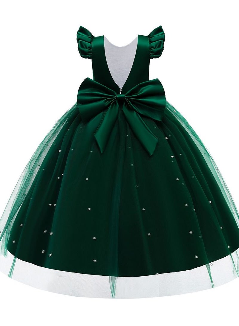 Loquat Princess Flower Cap Sleeve Maxi Dress Dark Green  - Image 2