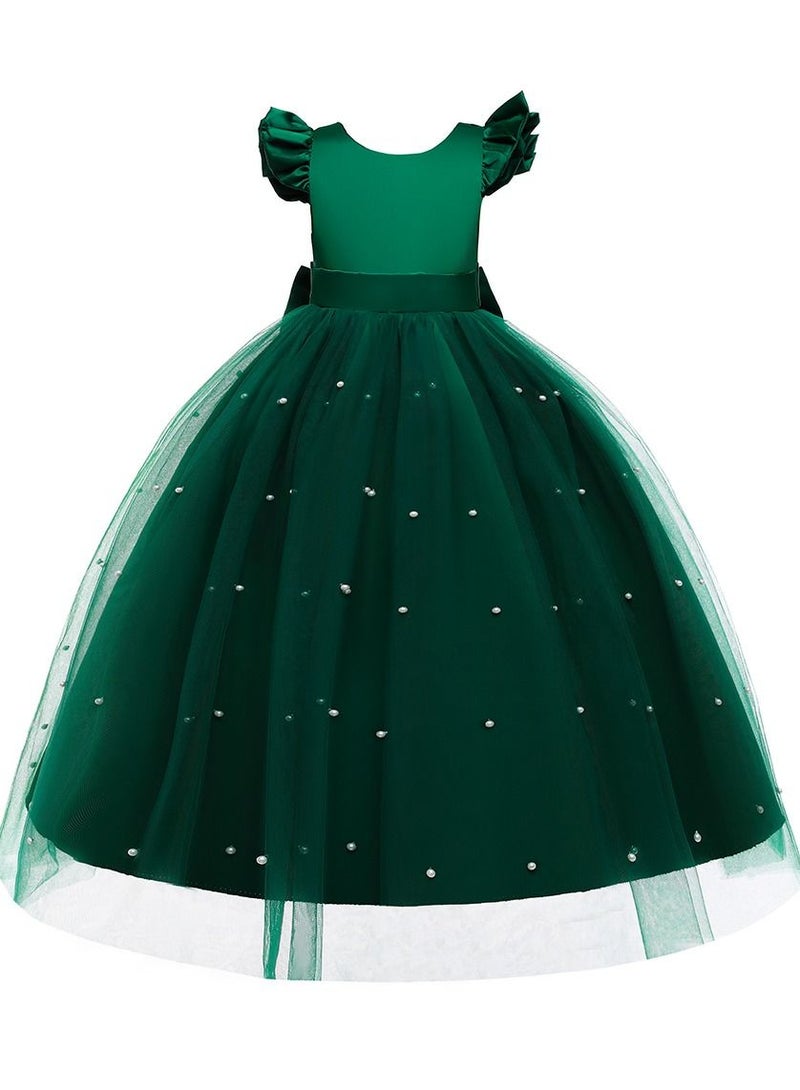 Loquat Princess Flower Cap Sleeve Maxi Dress Dark Green  - Image 1