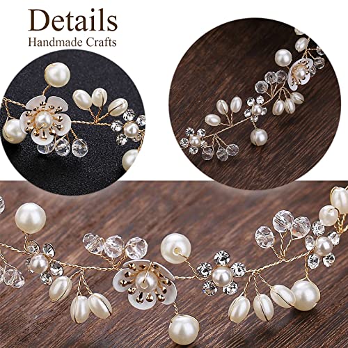 KAYZON Hair Accessories: Bridal Pearl Flower Headpiece Headband for Girls, Flower Girls, and Women (Gold) - Image 3