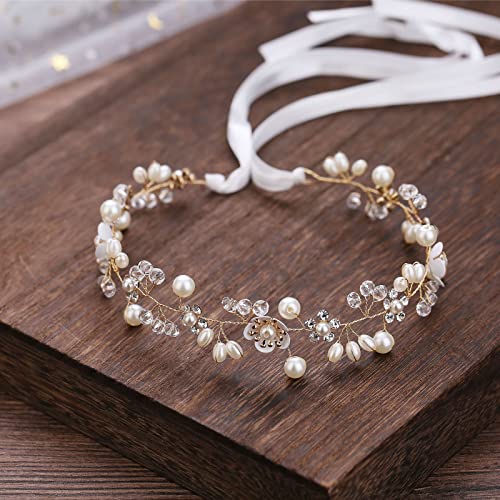 KAYZON Hair Accessories: Bridal Pearl Flower Headpiece Headband for Girls, Flower Girls, and Women (Gold) - Image 5