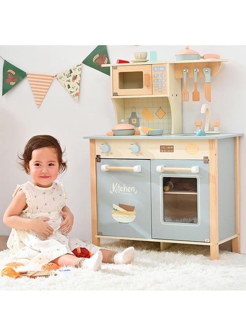 Wooden Play Kitchen For Kids Toddlers Kitchen Playset With Stove Oven, Sink and Accessories Toy Kitchen Set With Plenty Of Play Features Kids Play Kitchen Designed Gift for Ages 3+