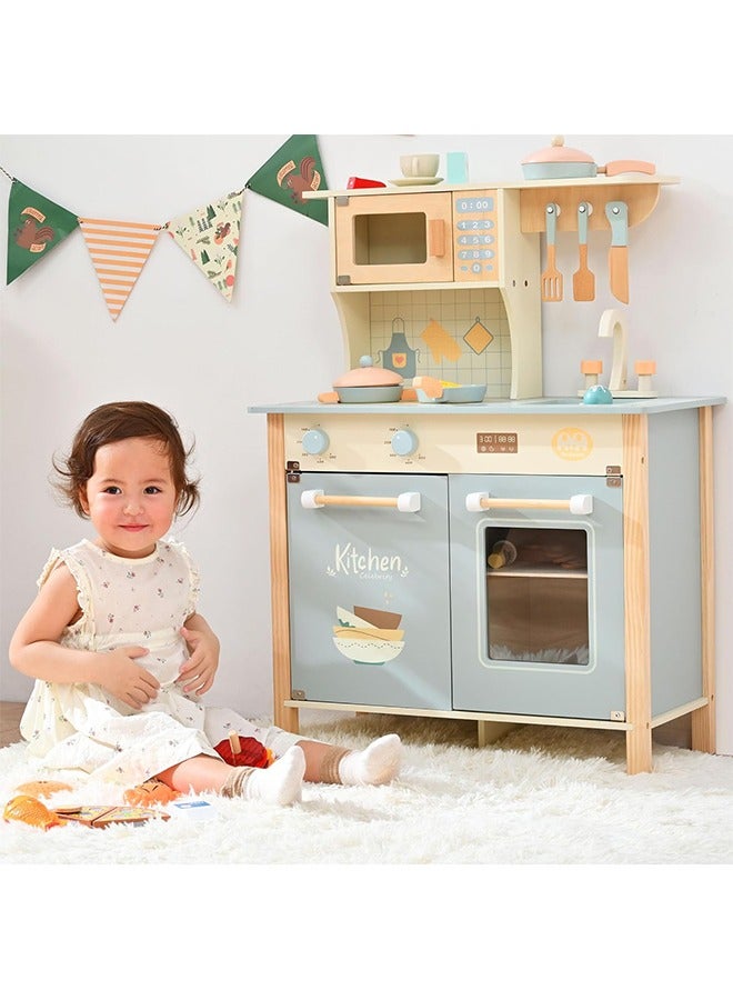 Beauenty Wooden Play Kitchen For Kids Toddlers Kitchen Playset With Stove Oven, Sink and Accessories Toy Kitchen Set With Plenty Of Play Features Kids Play Kitchen Designed Gift for Ages 3+ - Image 1