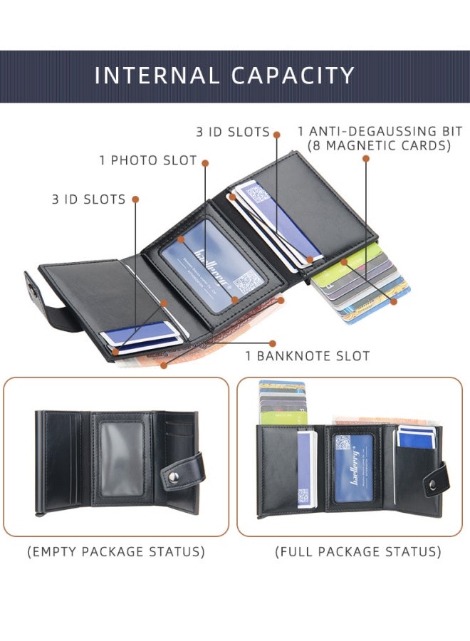 بايلليري حامل بطاقات رجالي من BAELLERRY، حامل بطاقات أوتوماتيكي أوروبي وأمريكي، حامل بطاقات بإبزيم، بني أصفر - Image 5