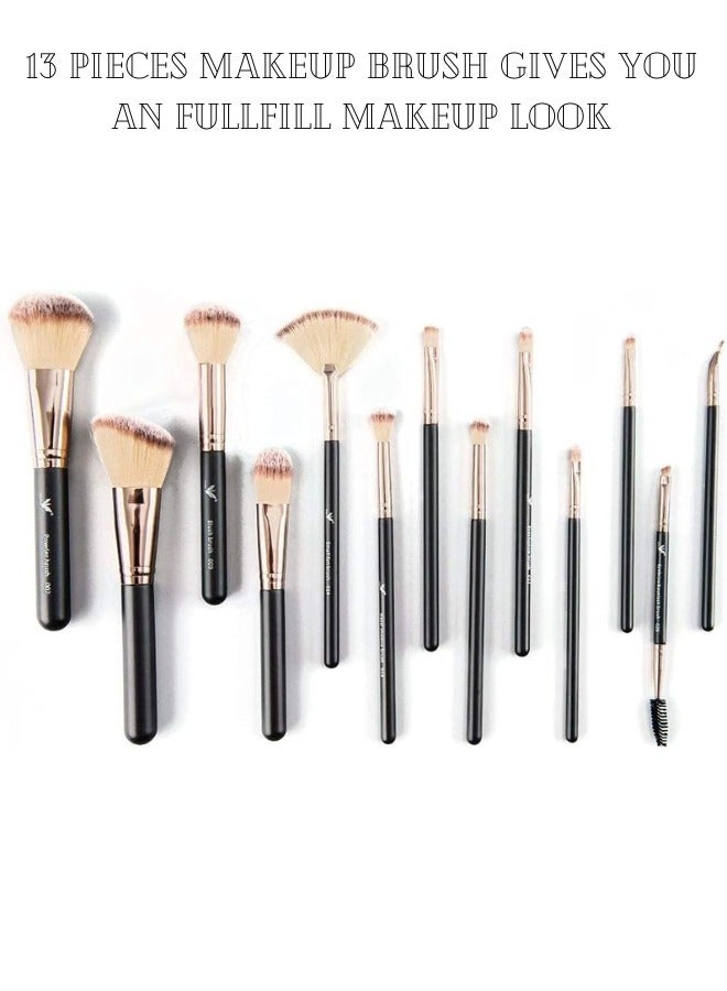 daroge 13 Pieces Brush Set With Cosmetics Case Black/Rose Gold - Image 2