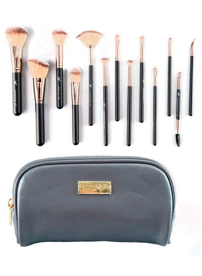 daroge 13 Pieces Brush Set With Cosmetics Case Black/Rose Gold - Image 1