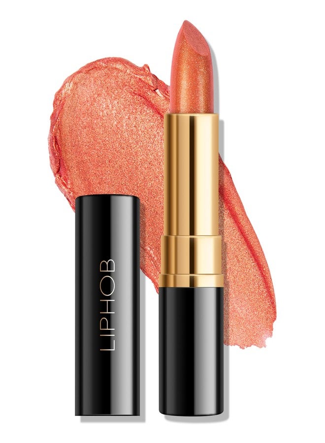KYDA Orange Shimmer Lipstick, Metallic Pearl Lipstick, Lasting Non-sticky Glitter Lips Color, High Glossy Lips Makeup for Women, Coral Orange - Image 1