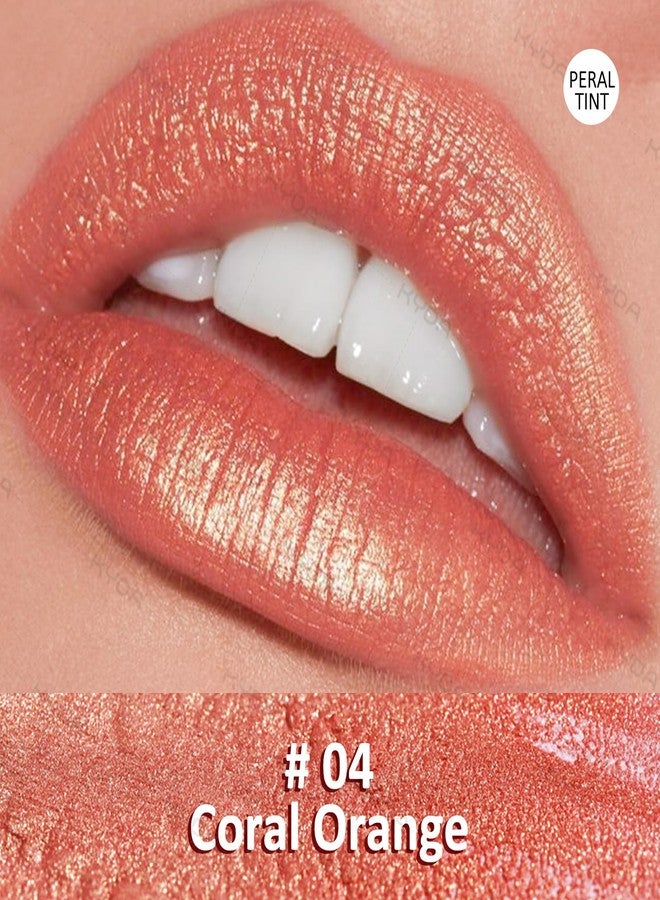 KYDA Orange Shimmer Lipstick, Metallic Pearl Lipstick, Lasting Non-sticky Glitter Lips Color, High Glossy Lips Makeup for Women, Coral Orange - Image 3
