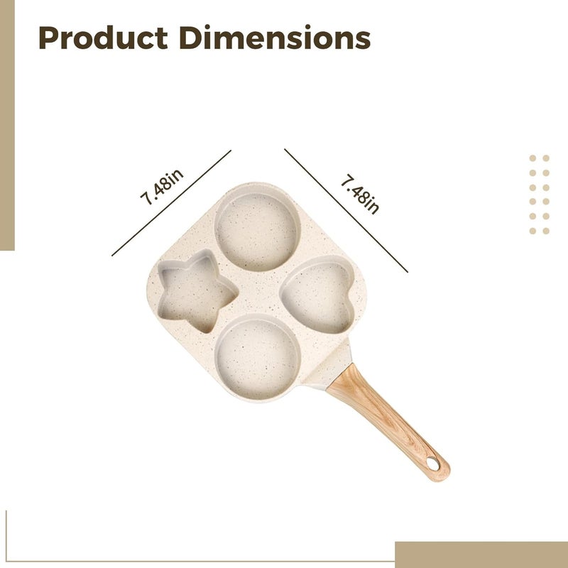 Induction Cooktop Compatible Small Fry Pan, 4 Hole Egg Frying Pan Nonstick Maifan Stone, Mini Skillet Breakfast Aluminum Alloy Pancake Maker, Heart Design Shaped - Image 4