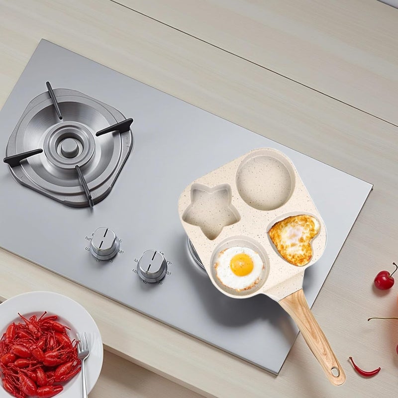 Induction Cooktop Compatible Small Fry Pan, 4 Hole Egg Frying Pan Nonstick Maifan Stone, Mini Skillet Breakfast Aluminum Alloy Pancake Maker, Heart Design Shaped - Image 3