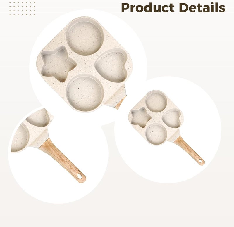 Induction Cooktop Compatible Small Fry Pan, 4 Hole Egg Frying Pan Nonstick Maifan Stone, Mini Skillet Breakfast Aluminum Alloy Pancake Maker, Heart Design Shaped - Image 2