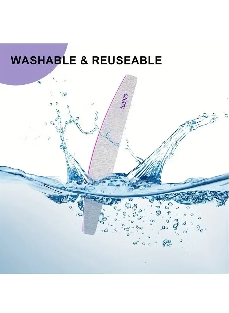 6pcs Nail File Set, Professional Washable Double-Sided Nail File 100/180 Grit, for Manicure with Smooth Edges - Image 2