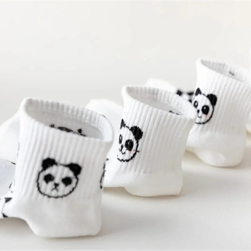 Esinti Children's Socks Socket White School Socks Colorful Girls' Panda Patterned Socks School Socks 3 Pcs
