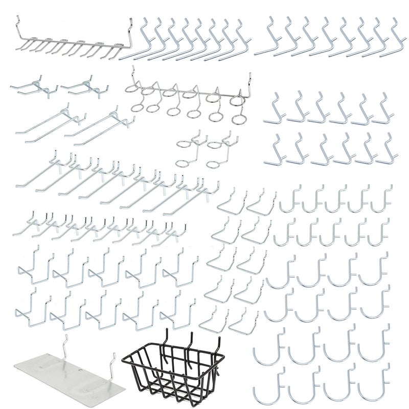 Hiltex 53108 100 Piece Metal Peg Board Hooks and Accessories Set Pegboard Hooks Assortment Bins Hooks for Crafts Organizer for Garage Peg Board Tool Utility Hook 14 Pegboard Hooks Accessories