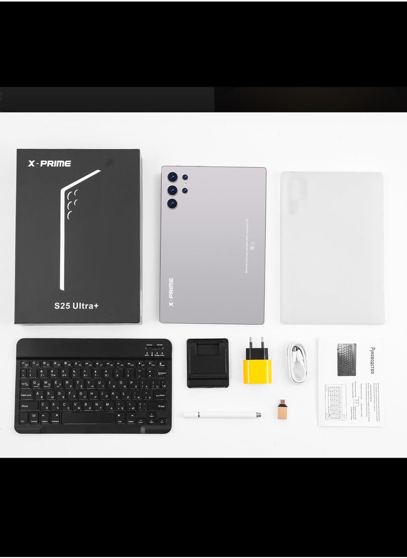 X - Prime - S25 Ultra+ 10.1" HD Display Android Slim Smart Tablet PC with Keyboard 16GB RAM 1TB ROM Dual SIM 5G Network Wi-Fi Tablet Dual Camera Octa-Core Tab Gold - Image 1