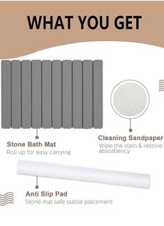 Garlo Foldable Stone Bath Mat, Diatomaceous Earth Shower Mat, Non-Slip Super Absorbent Quick Drying Bathroom Floor Mat, Natural, Easy to Clean  - Image 2
