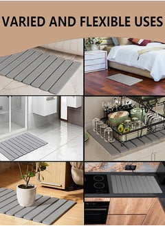 Garlo Foldable Stone Bath Mat, Diatomaceous Earth Shower Mat, Non-Slip Super Absorbent Quick Drying Bathroom Floor Mat, Natural, Easy to Clean  - Image 3