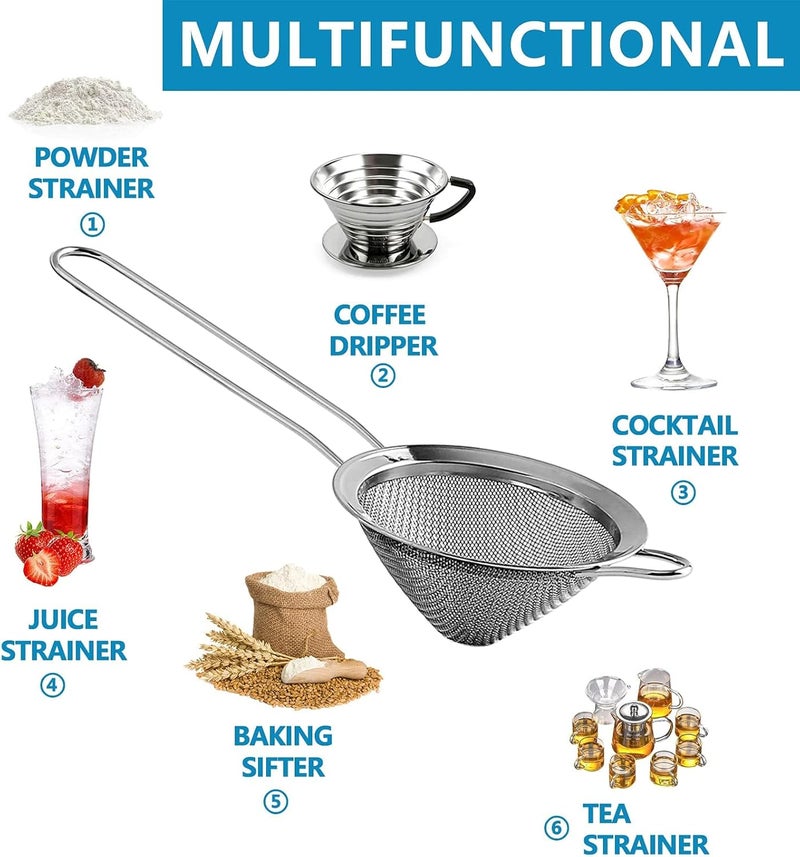 LINALL Fine Mesh Strainer For Bar -Stainless Steel Conical Strainer For Cocktail Drink Bar Strainers Bartender Bar Tool, 3.5" Inch (2 pcs) - Image 5