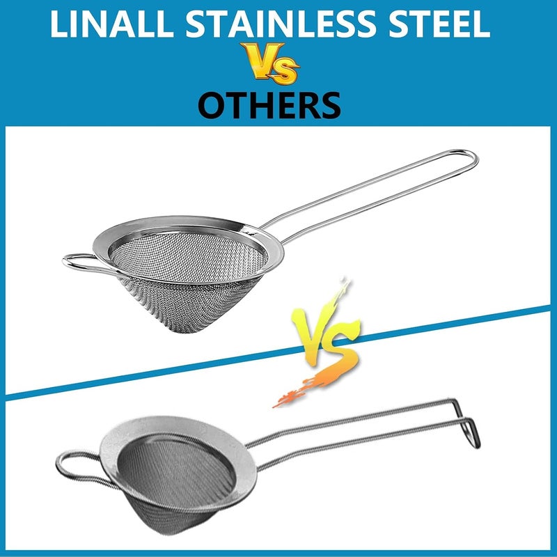LINALL Fine Mesh Strainer For Bar -Stainless Steel Conical Strainer For Cocktail Drink Bar Strainers Bartender Bar Tool, 3.5" Inch (2 pcs) - Image 4