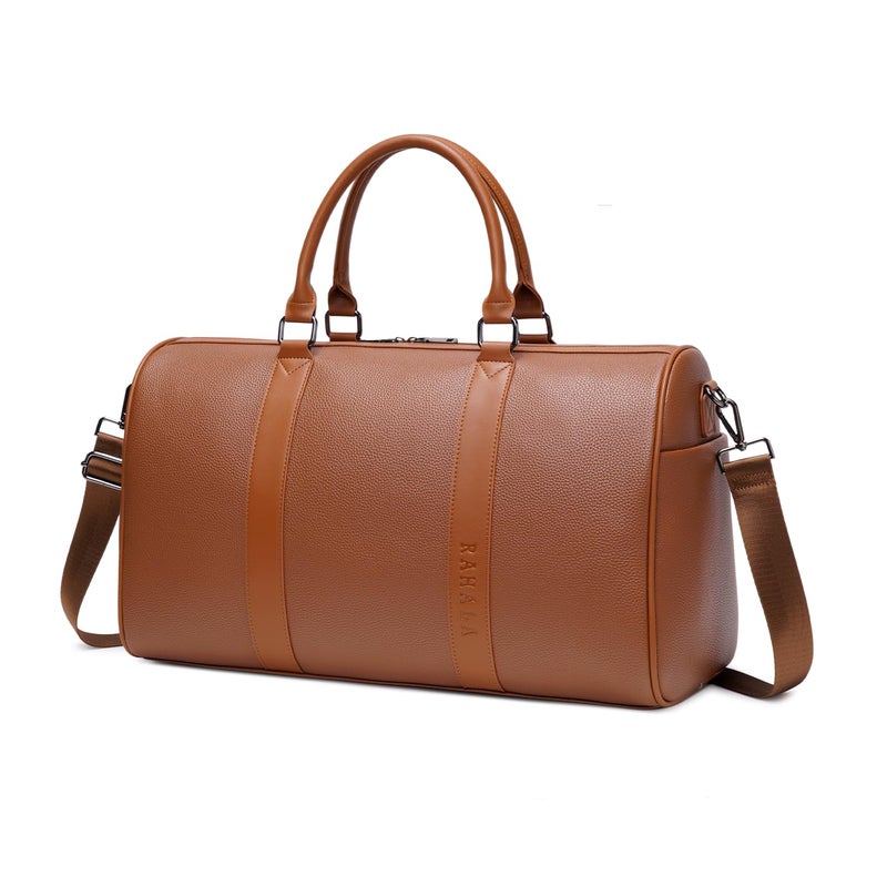 Rahala Duffle Bag for Travel Leather, Water-Resistant Men and Women's Travel Bag 8255- Brown - Image 1