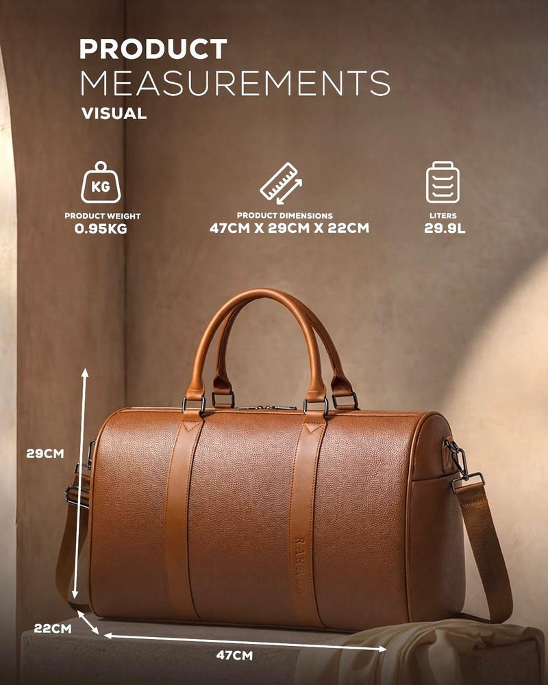 Rahala Duffle Bag for Travel Leather, Water-Resistant Men and Women's Travel Bag 8255- Brown - Image 3