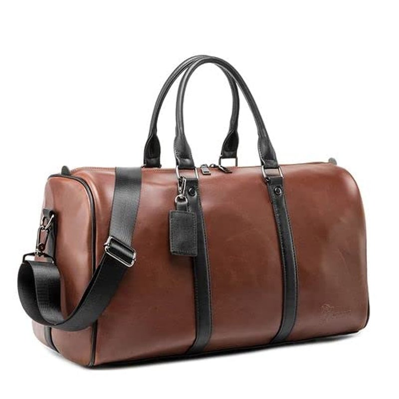 Rahala Duffle Bag for Travel Leather, Water-Resistant Men and Women's Travel Bag 8255- Brown - Image 4