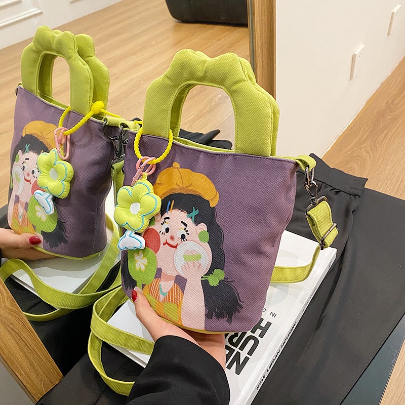Women'S Canvas Bag, Niche Design, Graffiti Bucket Bag, Fashionable Handbag, Versatile Shoulder Bag, Trendy New Style - Image 3