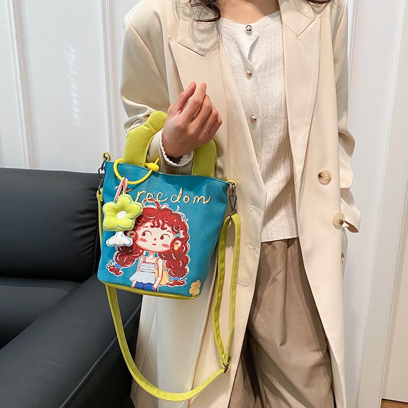 Women'S Canvas Bag, Niche Design, Graffiti Bucket Bag, Fashionable Handbag, Versatile Shoulder Bag, Trendy New Style - Image 4