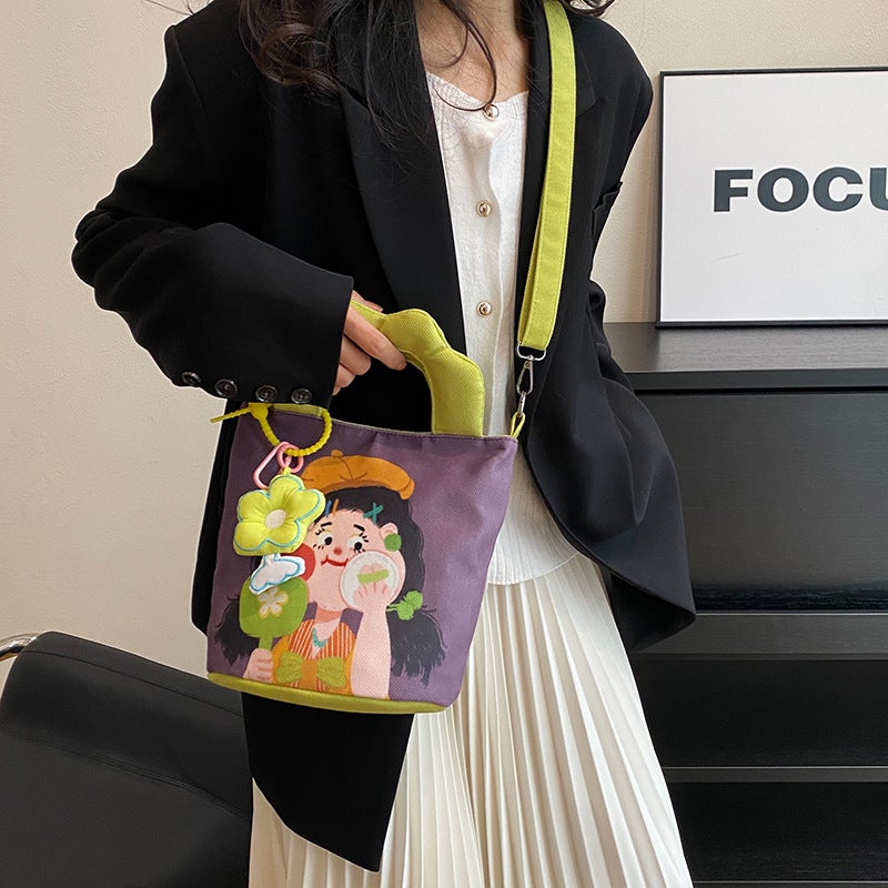 Women'S Canvas Bag, Niche Design, Graffiti Bucket Bag, Fashionable Handbag, Versatile Shoulder Bag, Trendy New Style - Image 5
