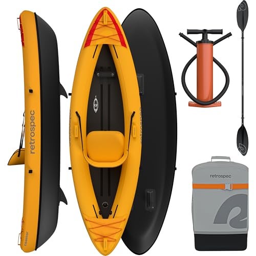 Retrospec Coaster Single & Tandem Inflatable Kayak for Adults - Blow Up Kayak, 220 & 440lb Capacity, Portable Lightweight Kayak with Paddle, Pump & Carry Bag - Image 1