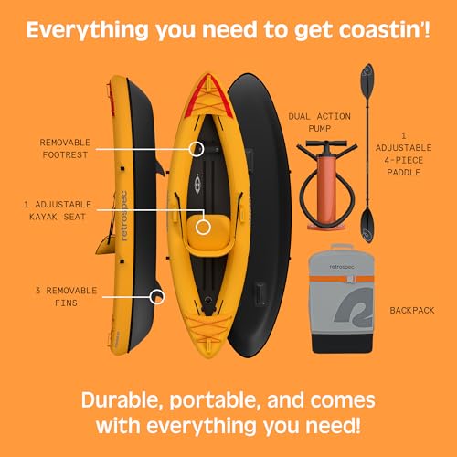 Retrospec Coaster Single & Tandem Inflatable Kayak for Adults - Blow Up Kayak, 220 & 440lb Capacity, Portable Lightweight Kayak with Paddle, Pump & Carry Bag - Image 5