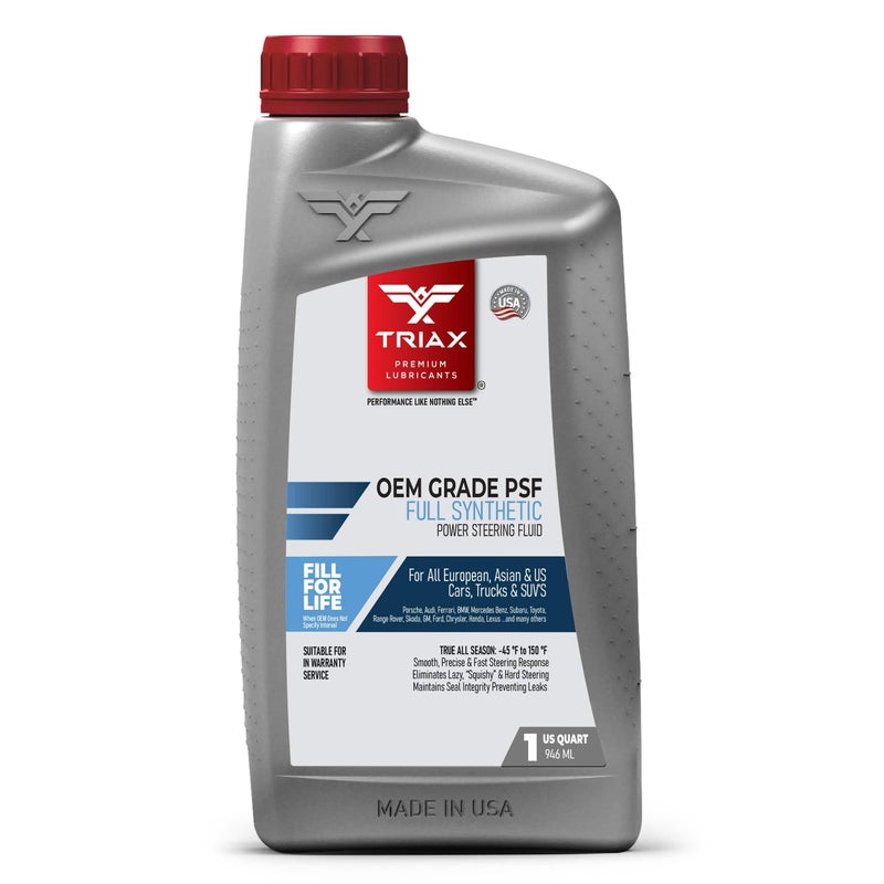TRIAX OEM Grade PSF Power Steering Fluid, Synthetic, Universal, Arctic Grade -50 Cold Flow, Fits Most Asian, US, and European Cars, Full Synthetic with Esters, Widest Spec Application (1 Quart) - Image 1