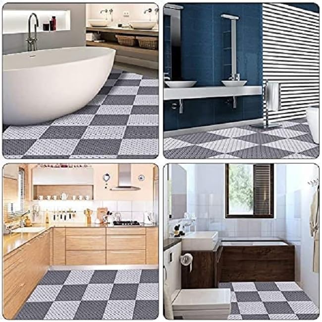 BLAPOXE Interlocking Non Slip Drainage Tiles 12 x 12 Inch Soft PVC Waterproof Floor Mat Non Slip Rubber Bath Mat with Drain Holes Column for Bathroom Kitchen Shower Pool Balcony Gym Wet Area - Image 3