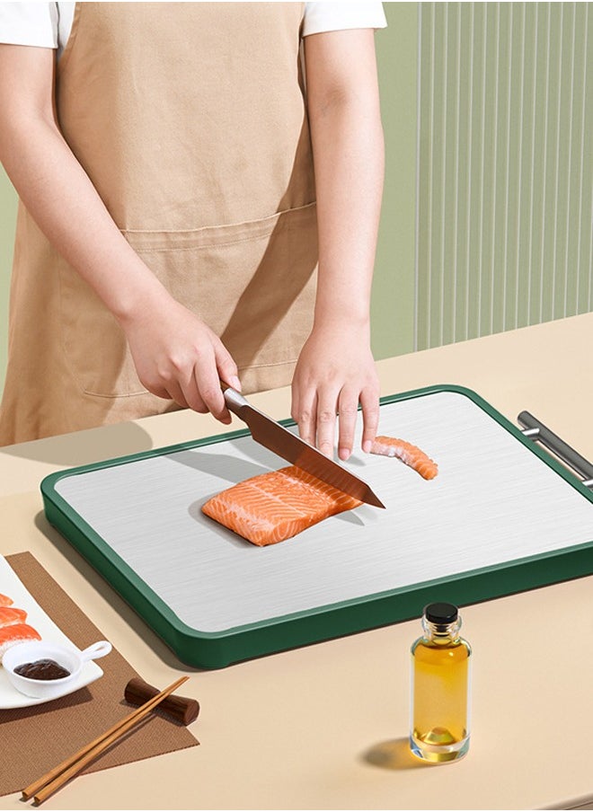 Cutting Board Double Sided, Food-Grade Chopping Board With Green edge, Stainless Steel and Wooden Cutting Board for Kitchen