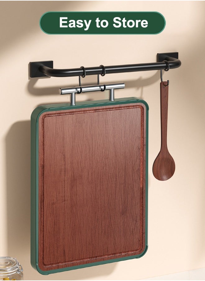 Cutting Board Double Sided, Food-Grade Chopping Board With Green edge, Stainless Steel and Wooden Cutting Board for Kitchen
