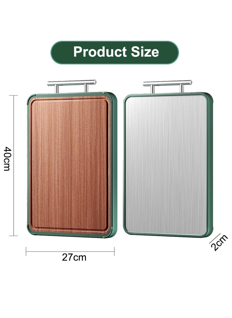 Cutting Board Double Sided, Food-Grade Chopping Board With Green edge, Stainless Steel and Wooden Cutting Board for Kitchen