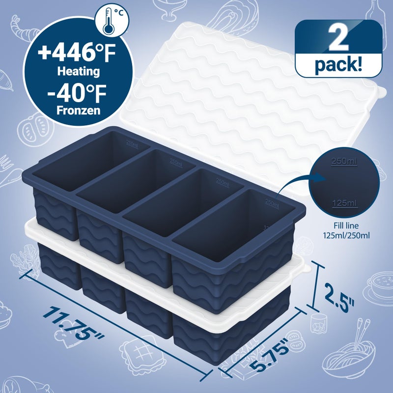 Doasuwish Silicone Freezer Tray For Soup Sauce Cube 2Pcs (Dark Blue) - Image 2