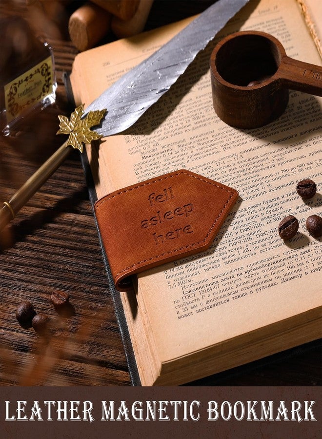 Skyygemm 4 Pcs Fell Asleep Here Magnetic Faux Leather Bookmark Leather Magnetic Bookmark Gift for Book Lovers, Reading Lovers, Teacher Gift for School Office Home Supplies - Image 2