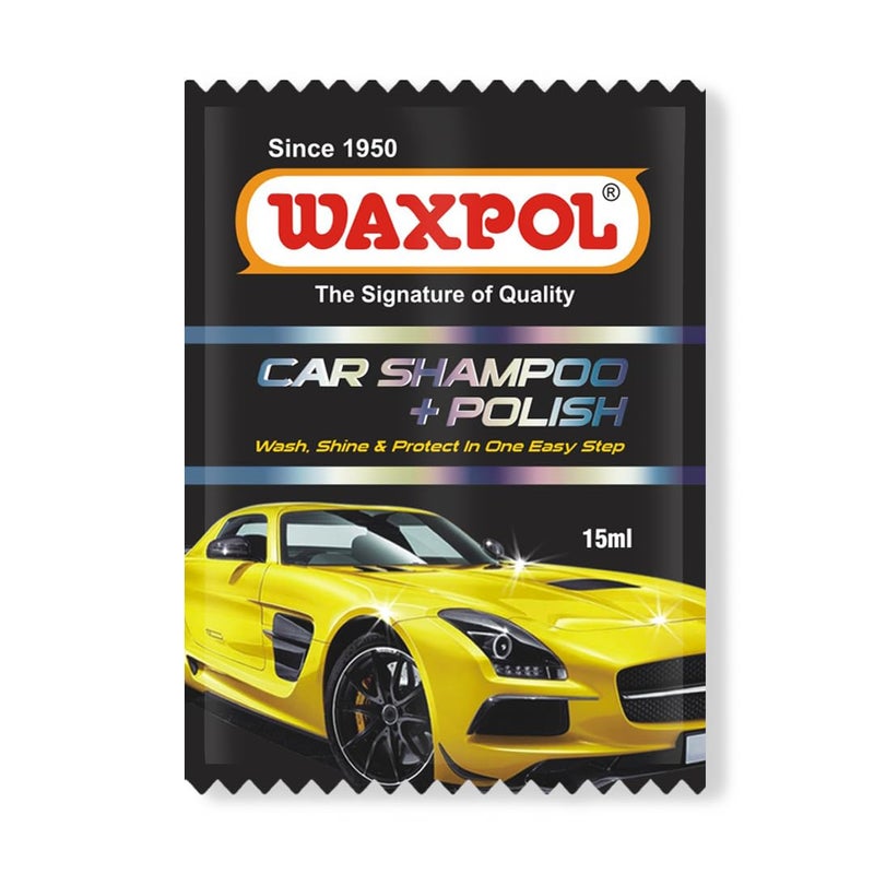Waxpol شامبو وواكس للسيارات من واكس بول 15 مل (مجموعة من 24 كيس) | لمعان عالي، إحساس ناعم غني | متوافق مع رغوة الثلج، غسيل سيارات ودراجات متوازن الرقم الهيدروجيني (مجموعة من 24 كيس) - Image 2