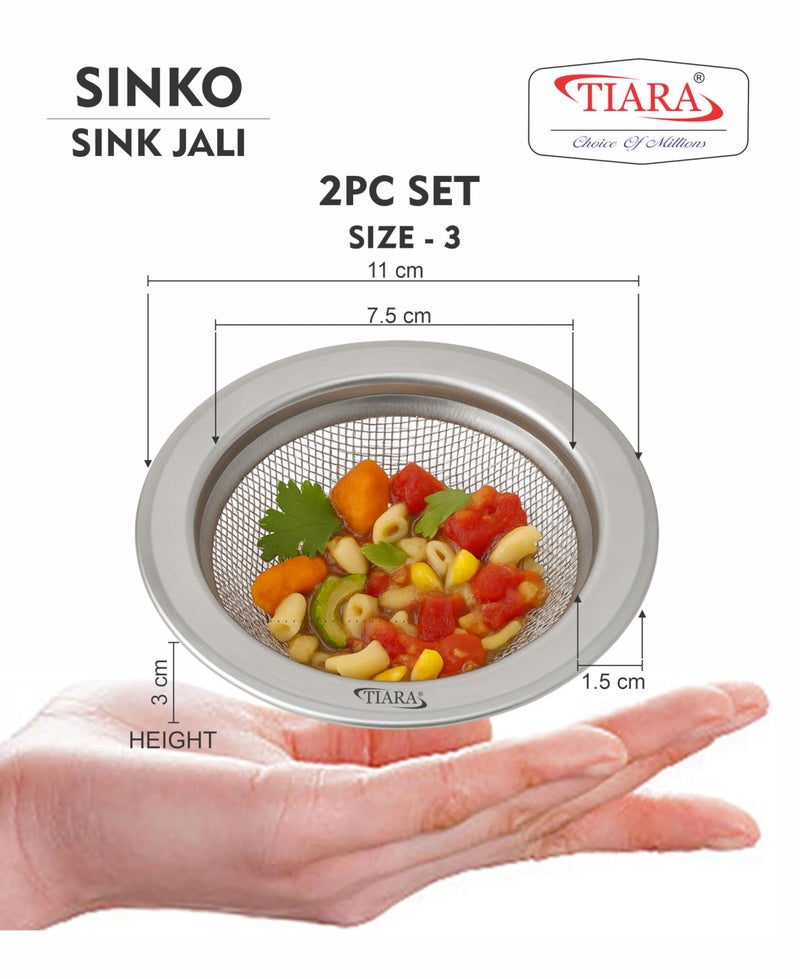 TIARA - SINKO 11cm (Set 2Pc) Sink Strainer Steel, Sink Jali, Sink Drainer, Sink Strainer Basket, Sink Drainer Basket, Sink Strainer, Sink Drain Basket, Kitchen Sink Accessories Items (Size-3) - Image 2