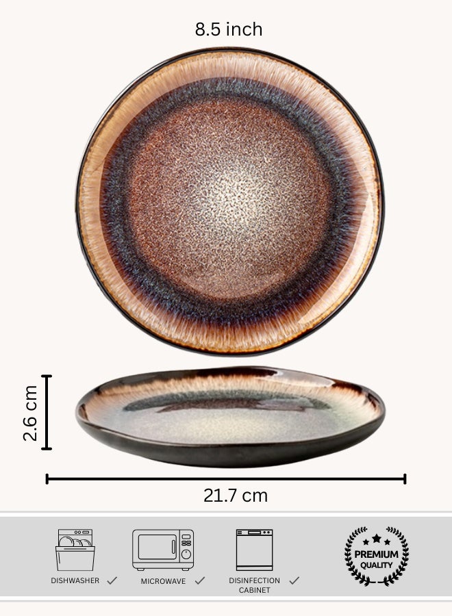 Clink Premium Ceramic Plate, Flame Glaze Round Dinner Plate, High Quality 8.5 inch Porcelain Dinner Plate, Perfect for Steak, Pasta, Salad, Main Courses, Plate for Home & Restaurants - Image 1