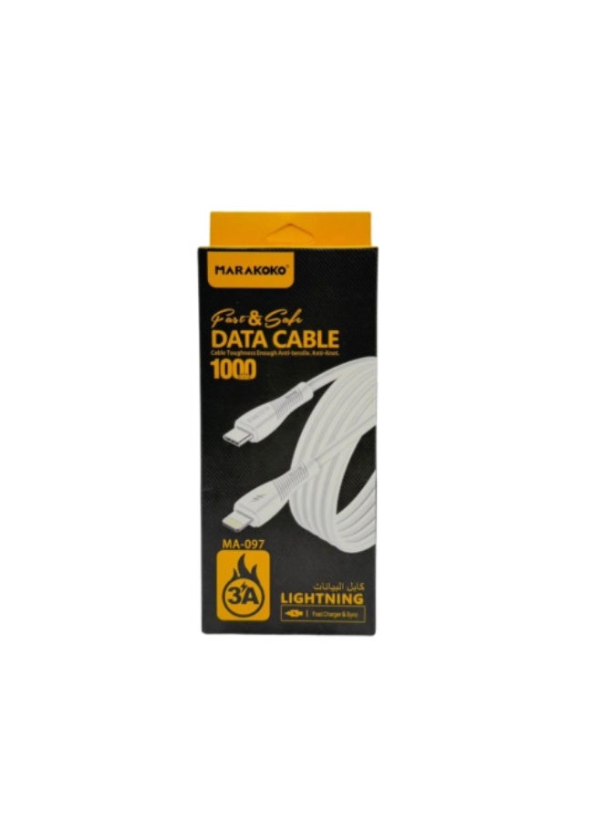 3A Lightning Fast Charging and Data Cable for iPhone, 1 Meter - White
