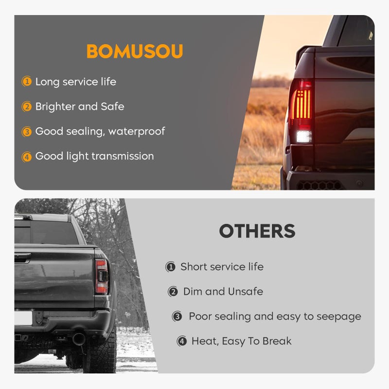 Bomusou LED Tail Lights + 3rd Third Brake Light Kit Fit for Ford F250 F350 F450 F550 Super Duty 1999-2007, Taillights and High Mount Stop Light, 3Pcs, Smoke Lens - Image 4
