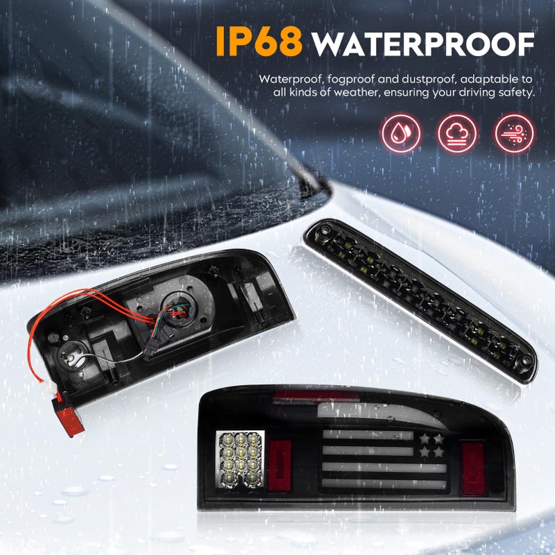 Bomusou LED Tail Lights + 3rd Third Brake Light Kit Fit for Ford F250 F350 F450 F550 Super Duty 1999-2007, Taillights and High Mount Stop Light, 3Pcs, Smoke Lens - Image 5