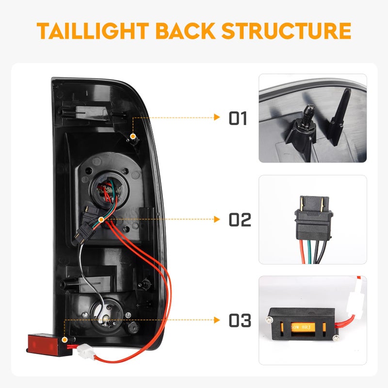 Bomusou LED Tail Lights + 3rd Third Brake Light Kit Fit for Ford F250 F350 F450 F550 Super Duty 1999-2007, Taillights and High Mount Stop Light, 3Pcs, Smoke Lens - Image 3