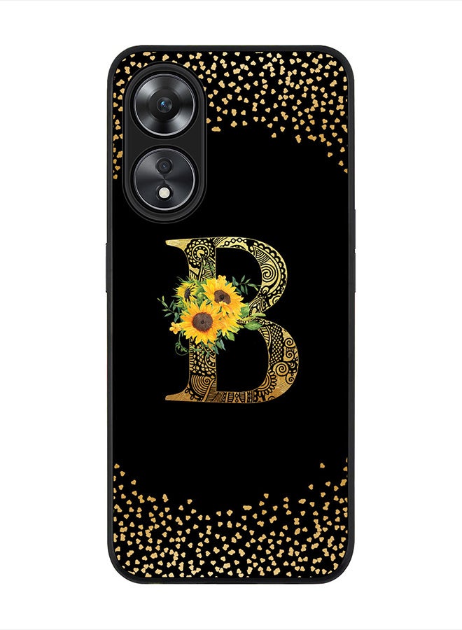 Stylizedd غطاء لهاتف أوبو A78 5G / أوبو A58 5G ، جراب أسود متين يناسب الهاتف ، تصميم مخصص بحرف أولي ونمط زهور ماندالا - (أسود) - Image 1