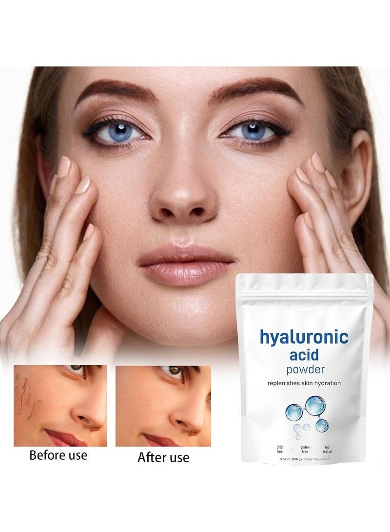 ATRJSZ Hyaluronic Acid Powder, Natural Hydrating Deep Hydration Face Powder 100g, Skin Hydration and Moisture Support Supplements, Water Soluble Facial Moisturizer for Smooths All Skin Types - Image 2